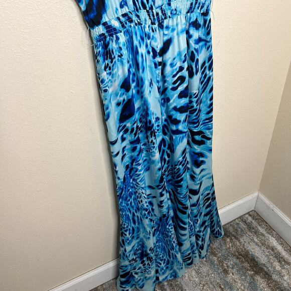 Laundry by Shelli Segal Blue Beret Leopard Print Maxi Dress 10 - Picture 8 of 11